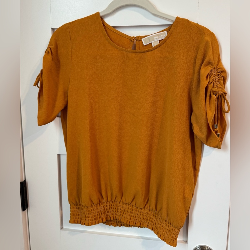 Michael Kors Mustard Ruched Sleeve Top size small